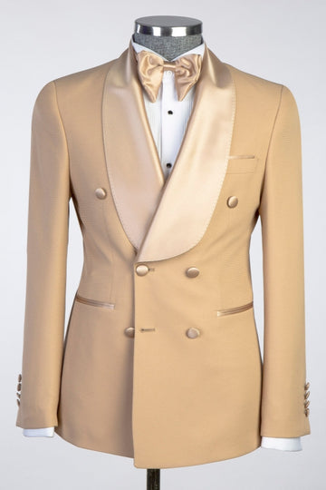 Champagne Double Breasted Shawl Lapel Bespoke Prom Suit