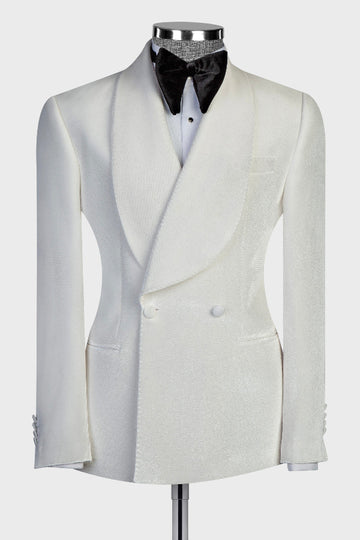 White Velvet Shawl Lapel Double Breasted Wedding Suit