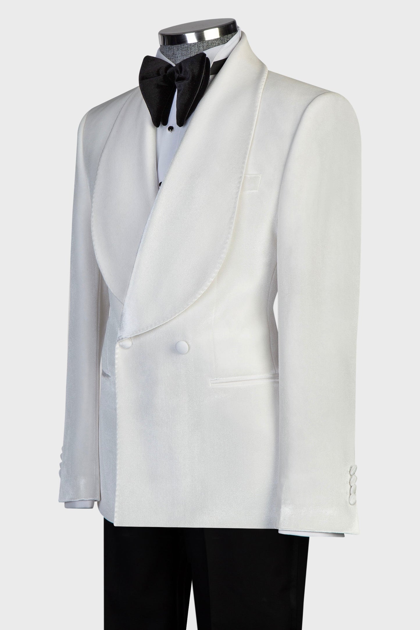 White Velvet Shawl Lapel Double Breasted Wedding Suit