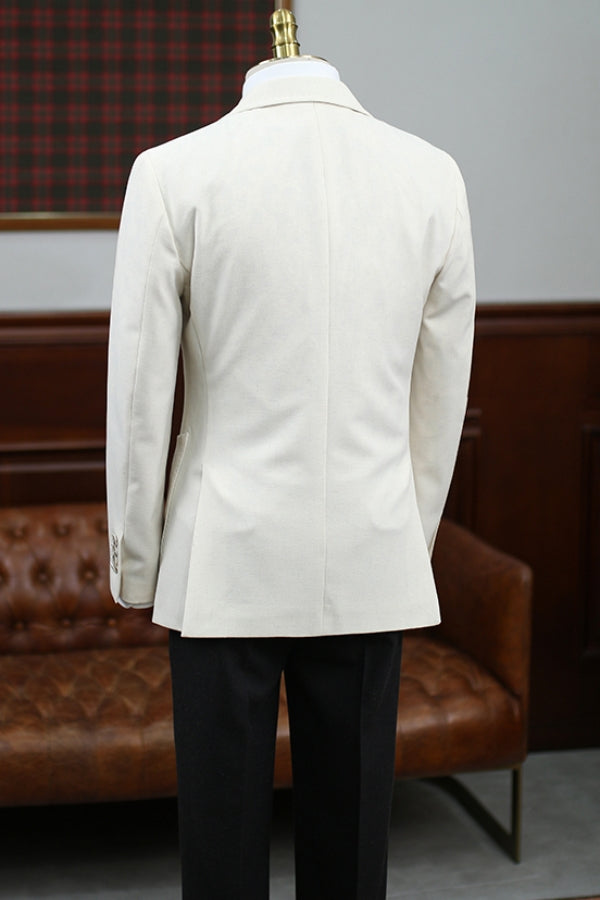 Italian Style Linen Blend White Vintage Casual Men Suit