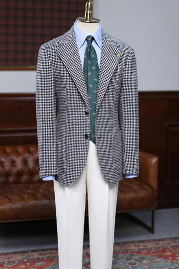 Designed 2 Buttons Notch Lapel Houndstooth Blazer