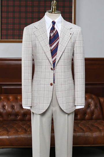 Trendy Light Gray Plaid Business Suit for Formal with Patch Pockets