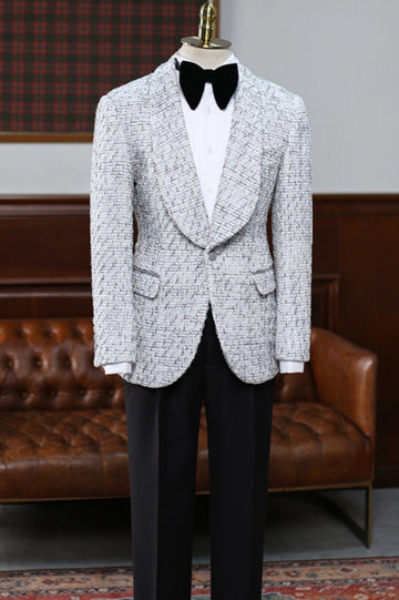 Modern Off-White Woven Slim Fit Men's Banquet Suit Blazer (No Pants)