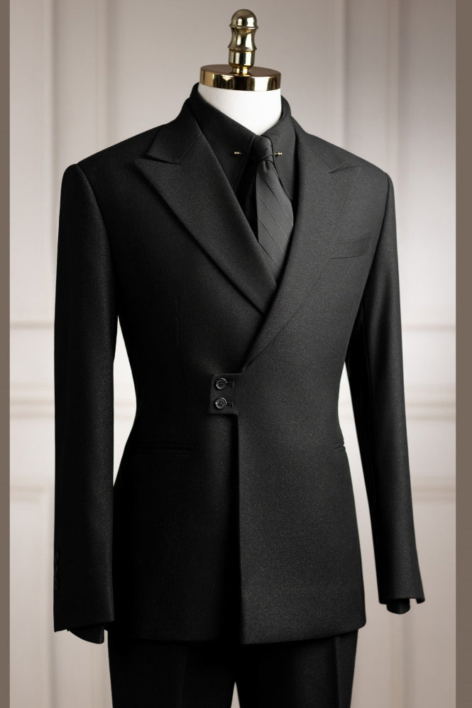 Cool Black Peak Lapel Two Buttons Prom Suits