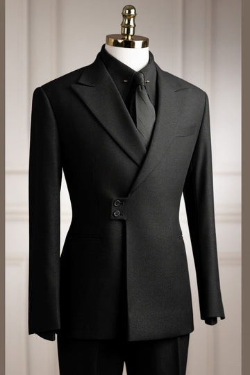 Cool Black Peak Lapel Two Buttons Prom Suits