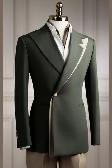 Moss Green Pointed Collar Fashion One Button Prom Suits