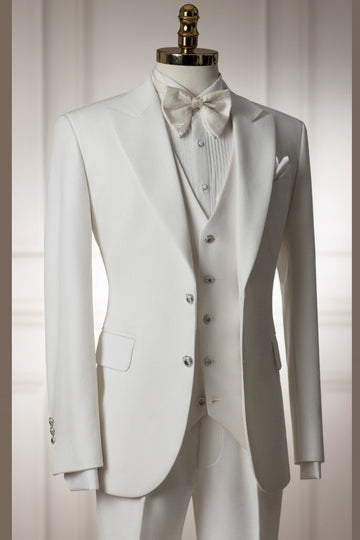 Pure White 3-Pieces Slim Fit Men Suits with Vest