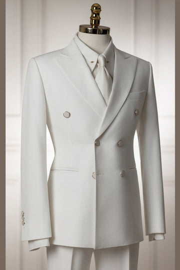 Pure White Double Breasted Slim Fit Prom Men Suits