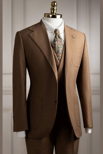 Formal Brown 3-Piece Slim Fit Business Men Suit