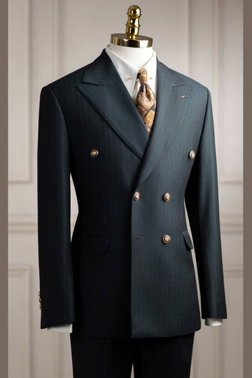 Dark Gray Striped Double Breasted Bespoke Business Suits