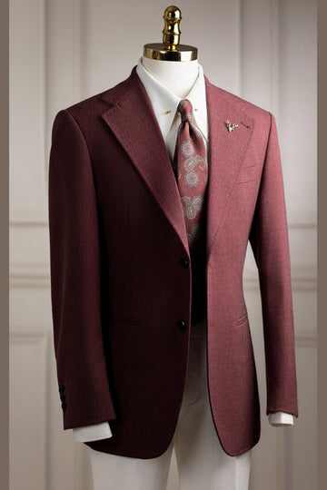 Dark Red Two Pieces Notch Lapel Business Suits