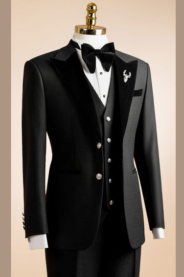 Dark Gray 3-Pieces Business Men Suits with Velvet Lapel