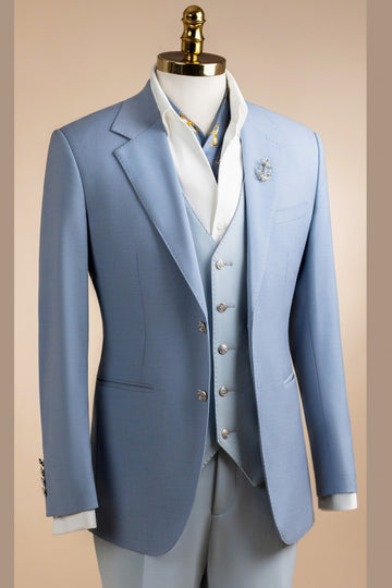 Gorgeous Blue 3-Piece Notch Lapel Bespoke Men Suits