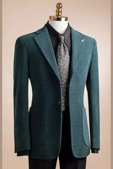 Modern Green Corduroy Bespoke Prom Suits with Black Pants