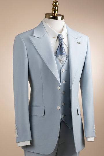 Formal Sky Blue 3-Pieces Peak Lapel Business Men Suit