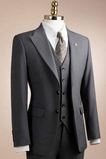 Newest Dark Gray 3-Pieces Peak Lapel Business Men Suit