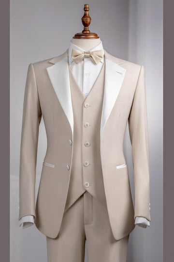 Lovely Champagne 3-Piece Slim Fit Prom Suit with White Lapel