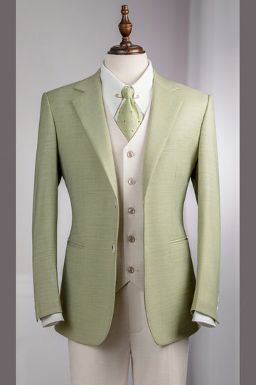 Stylish Lime Green 3-Pieces Prom Suits with Beige Vests and Pants
