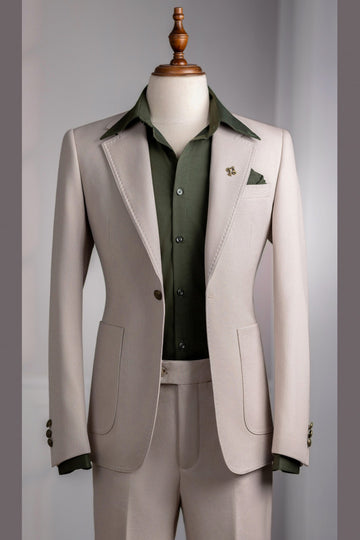 Simple Khaki Two Pieces Best Fitted Prom Suits