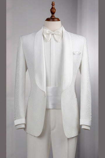 Chic White Jacquard Shawl Lapel Two Piece Wedding Groom Suits