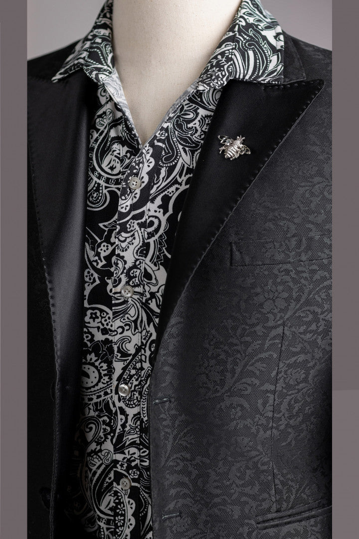 Black Peaked Lapel Jacquard Slim Fit Prom Suits for Men