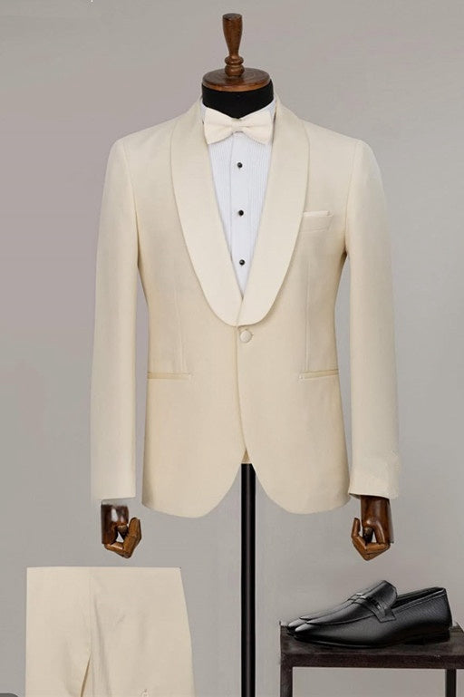 One Button Champagne Satin Shawl Lapel Cheap Men's Suit
