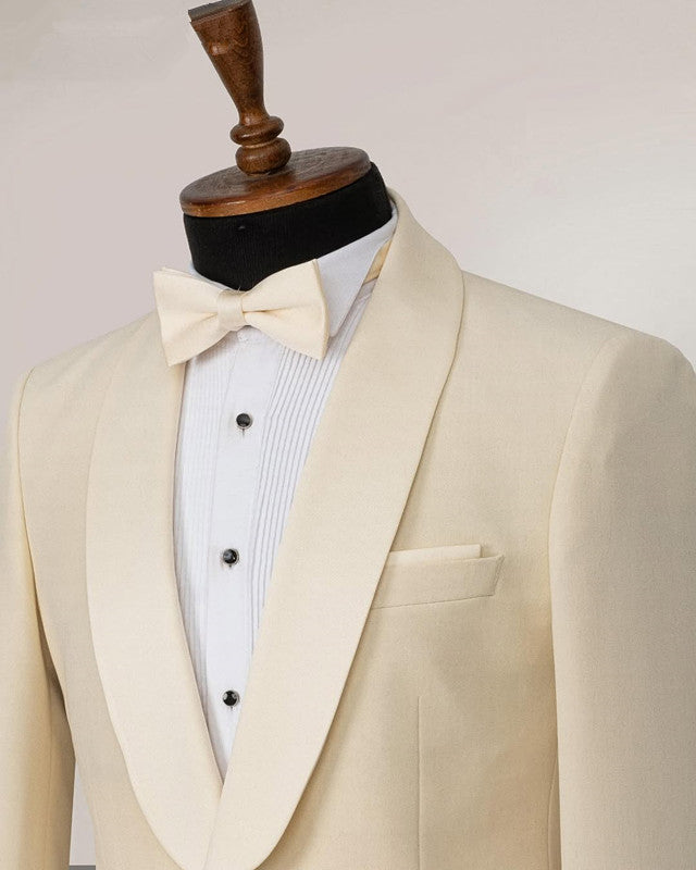 One Button Champagne Satin Shawl Lapel Cheap Men's Suit