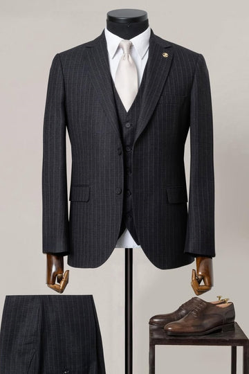 Sharp-looking Black 3 Piece Pinstripe Men's Business Suit