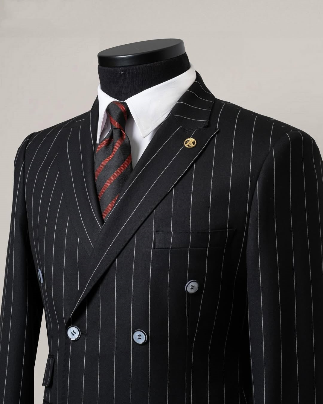 Gentle Pinstripe Double Breasted Black Men's Business Suit