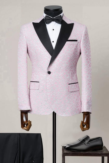 Lovely Pink Peaked Lapel Jacquard Prom Suits