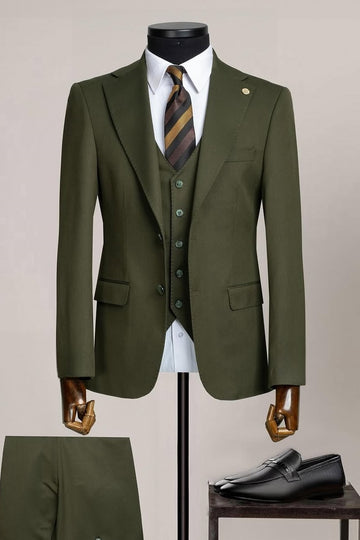 Lime Green Three Pieces Close Fitting Business Suits
