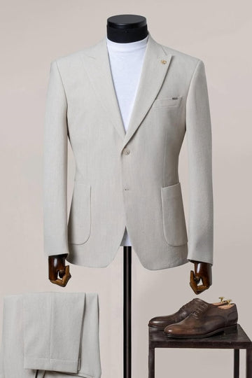 Summer Off White Linen Peaked Lapel Simple Men Suit