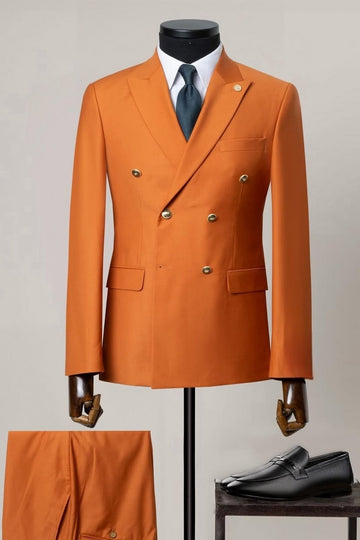 Hot Orange Double Breasted Big and Tall Prom Suit