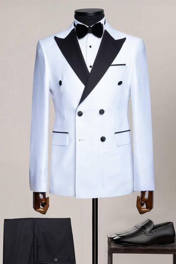 White Peaked Lapel Double Breasted Big and Tall Prom Suit
