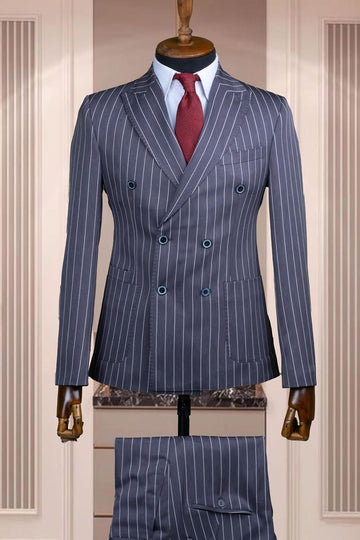 Gray Double Breasted Pinstripe Bespoke Business Suits