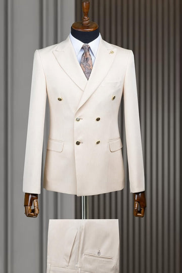 Ivory Double Breasted Slim Fit Big and Tall Prom Suit
