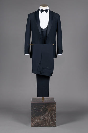 Navy Blue Shawl Lapel 3-Piece Bespoke Wedding Groom Suits