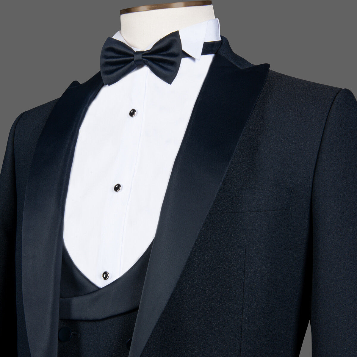 Navy Blue Shawl Lapel 3-Piece Bespoke Wedding Groom Suits