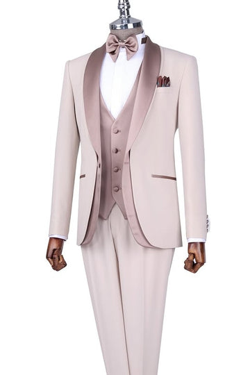 Nude Pink 3-Piece Shawl Lapel Men Suits for Groom