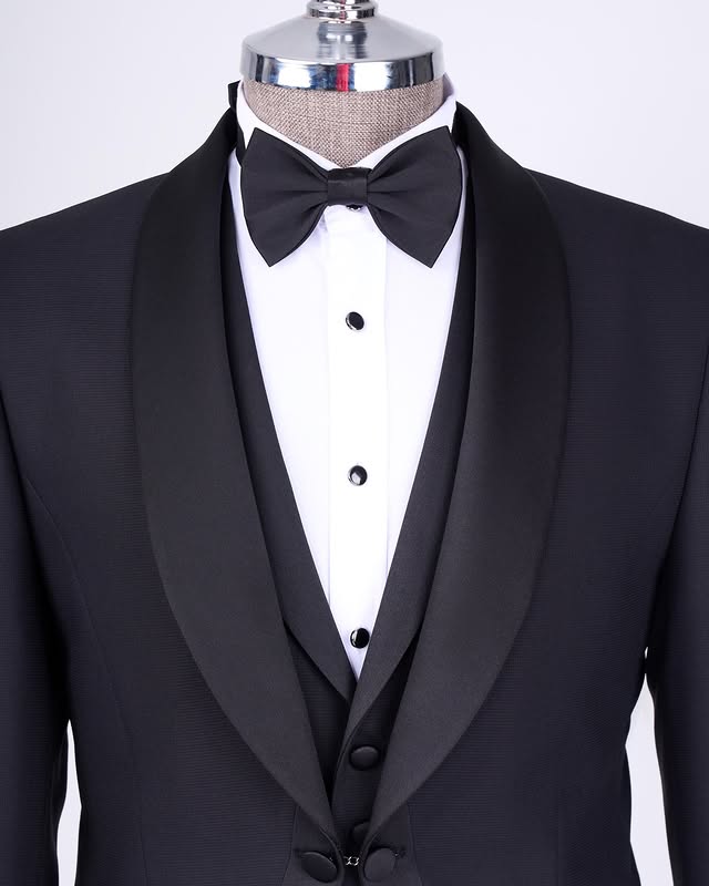 Black 3-Piece Shawl Lapel Men Suits for Groom