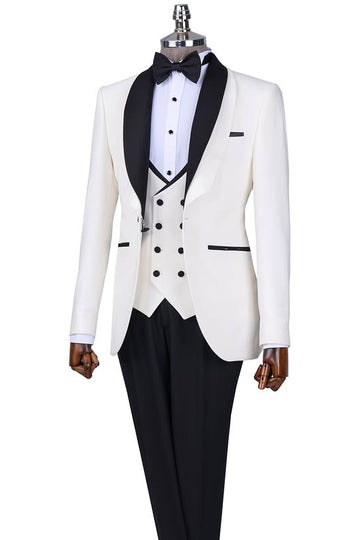Fashion White 3-Piece Wedding Tuxedos with Black Pants