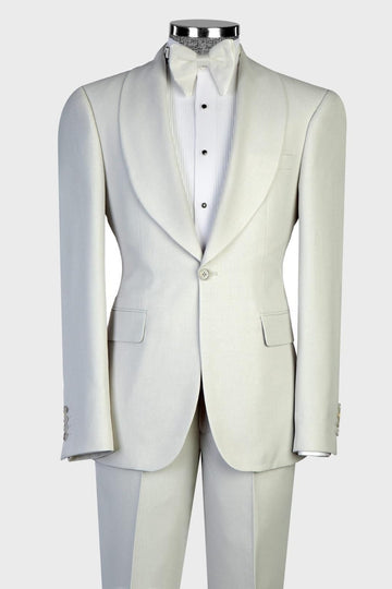 Beige 3-Piece Shawl Lapel Wedding Suit with Vest
