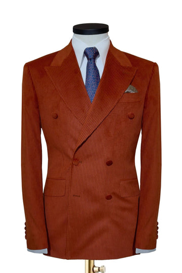 Fashion Brick Red Corduroy Double Breasted Business Suits