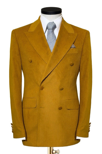 Hot Yellow Corduroy Double Breasted Business Suits