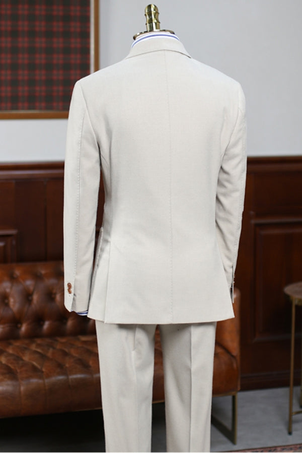 Italian Naples Double Breasted Peaked Lapel Light Gray Wool Suit for Men