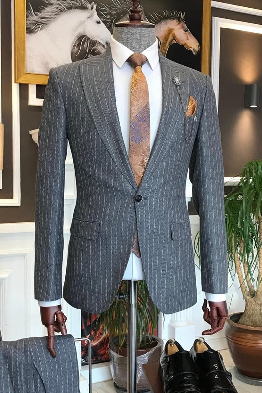 Daily Fashion Gray Pinstripe One Button Men's Formal Business Suit