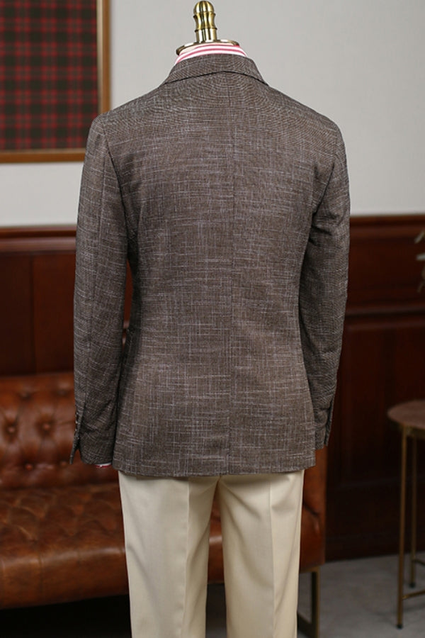 Brown Random Pattern Double Breasted Peaked Lapel Retro Blazer (No Pants)