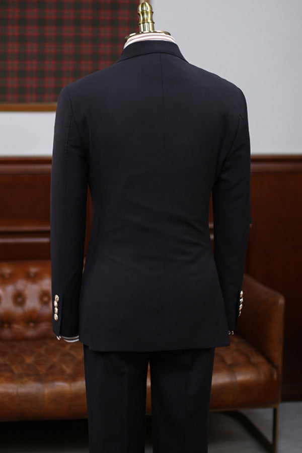 Italian Style Black Wool Double Breasted Men's Business Suit