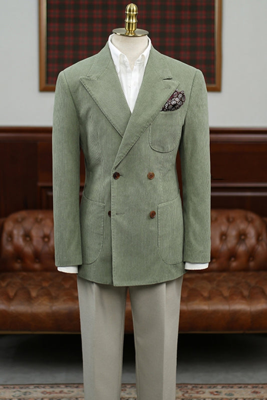 New Arrival Avocado Green Corduroy Double Breasted Men's Blazer (No Pants)