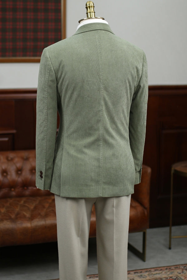 New Arrival Avocado Green Corduroy Double Breasted Men's Blazer (No Pants)